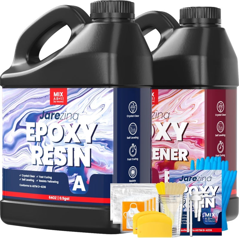 Jarezina 1 Gallon Epoxy Resin Kit,Crystal Clear Epoxy Resin -Strong and No Bubble，Not Yellowing Art Resin，Self Leveling Easy Mix 1:1,Suitable for Art Casting,DIY,Jewelry Projects, Wood & Resin Molds - Image 1